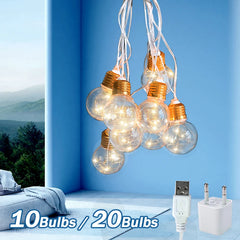 40Bulbs USB LED Warm White Fairy Festoon Globe Bulb String Light - Farefe