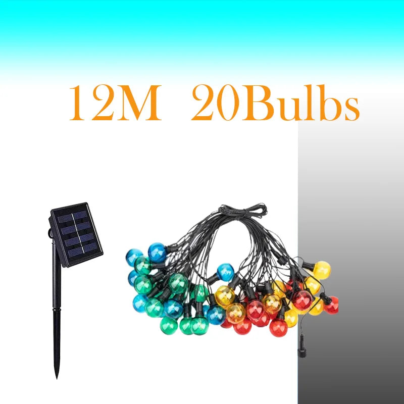 12M 21M G40 LED String Solar Power Outdoor Garland Light Retro Wedding Backyard Decoration - Farefe