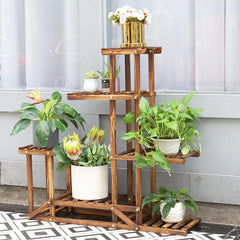 6 Tier Wood Plant Flower Stand Shelf for Indoor Outdoor Garden Patio - Farefe