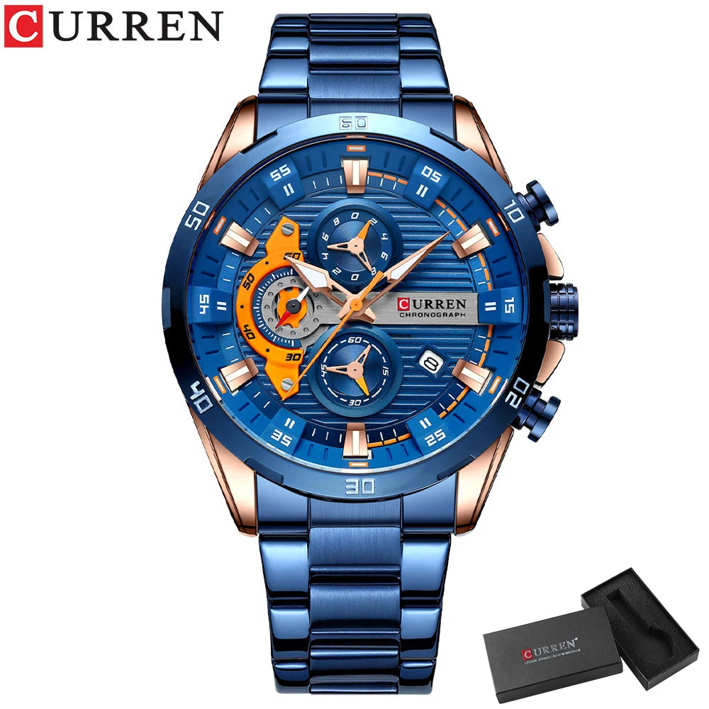 CURREN Stainless Steel Watches - Fashionable Luminous Dial with Chronograph Clock for Men - Farefe