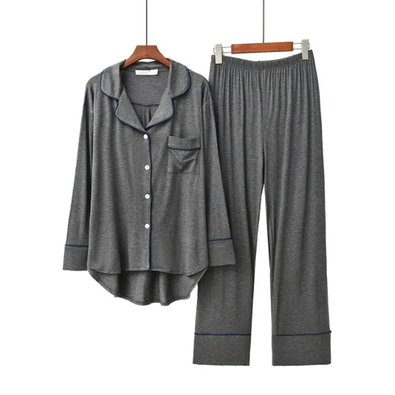 2PCS Women's Long Sleeve Solid Modal Pajama Set - Soft and Breathable - Farefe