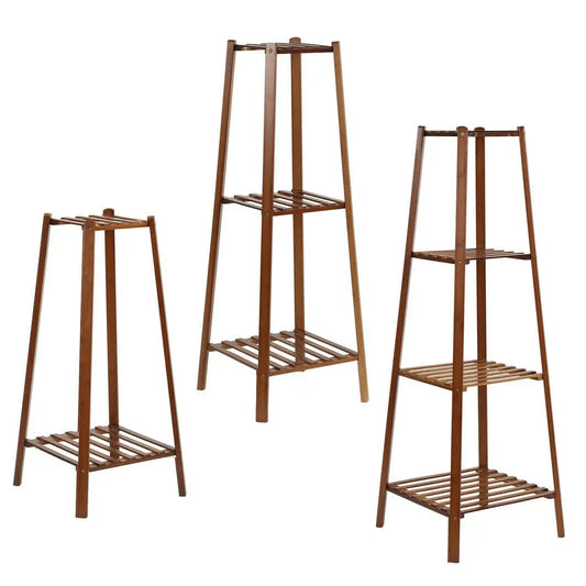 77/97/117cm Tall Bamboo Plant Stand Flower Pot Display Rack Shelf Indoor Outdoor - Farefe