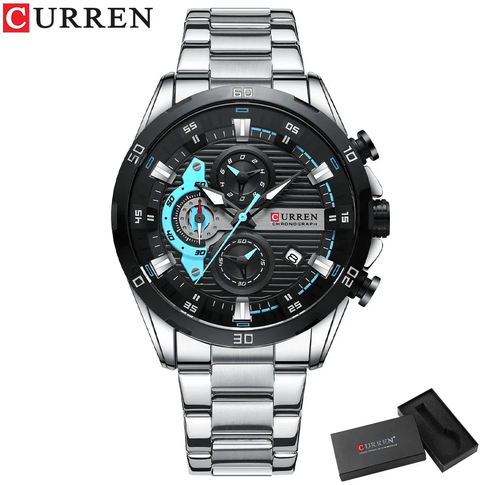 CURREN Stainless Steel Watches - Fashionable Luminous Dial with Chronograph Clock for Men - Farefe