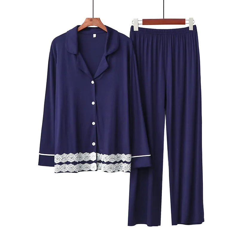 2PCS Women's Long Sleeve Solid Modal Pajama Set - Soft and Breathable - Farefe