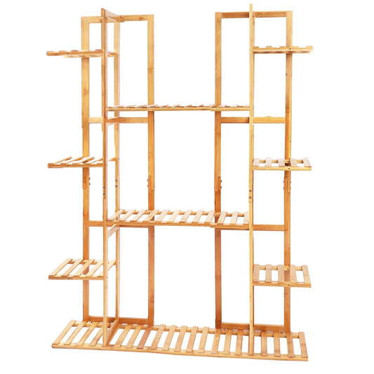 9 Tier Bamboo Plant Stand Rack for Indoor Outdoor Display – Holds 17 Pots - Farefe