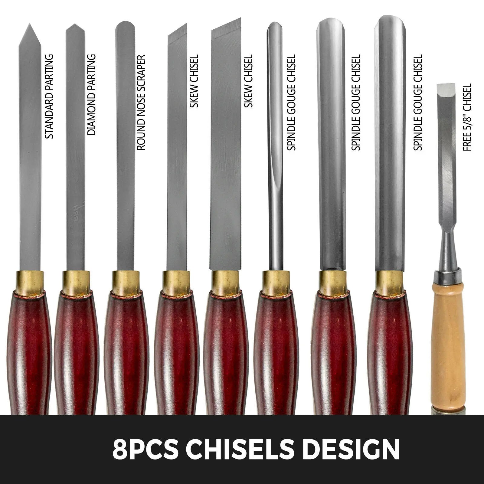 VEVOR 8PCS HSS Lathe Chisel Set for Wood Turning Root Carving 6.89" Blade 16.14" Chisel - Farefe