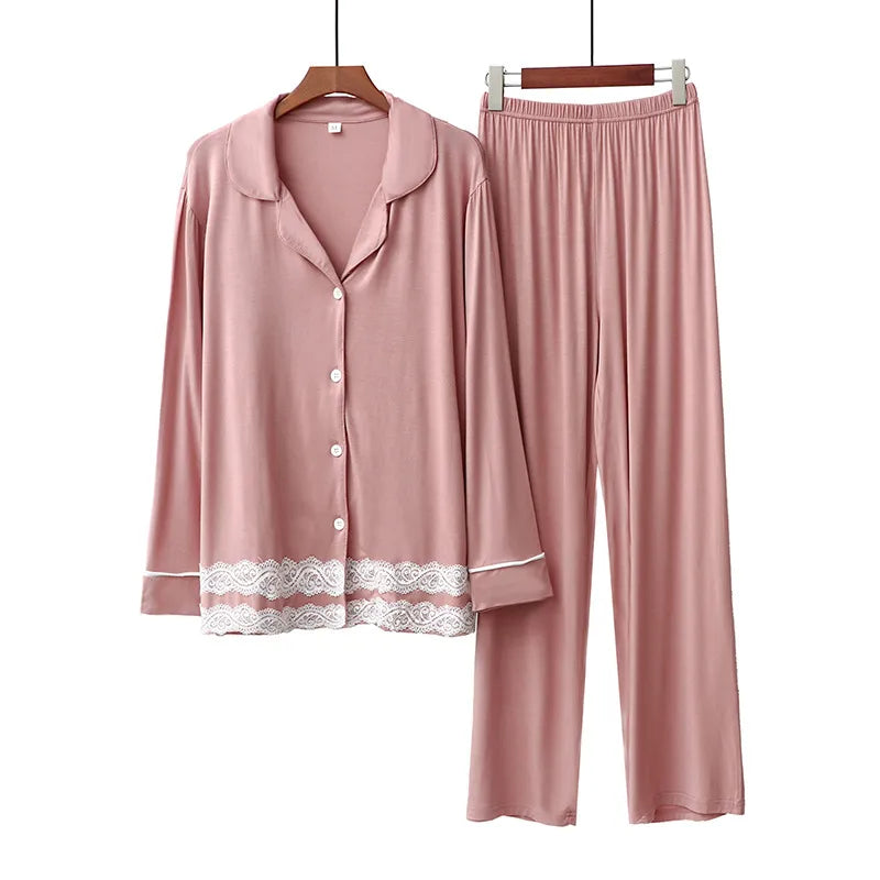 2PCS Women's Long Sleeve Solid Modal Pajama Set - Soft and Breathable - Farefe