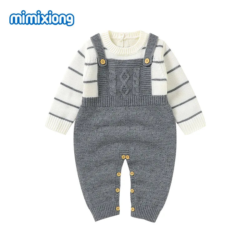 Baby Rompers Knitted Long Sleeve Jumpsuits Autumn Winter Casual Unisex Outerwear 0-18m - Farefe