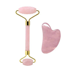 Rose Quartz Face Jade Roller Massagers Guasha Set Gua Sha Tools Natural Stone Gouache Scraper - Farefe