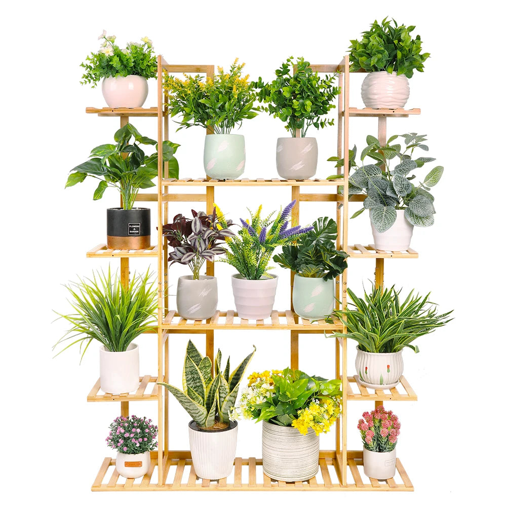 9 Tier Bamboo Plant Stand Rack for Indoor Outdoor Display – Holds 17 Pots - Farefe