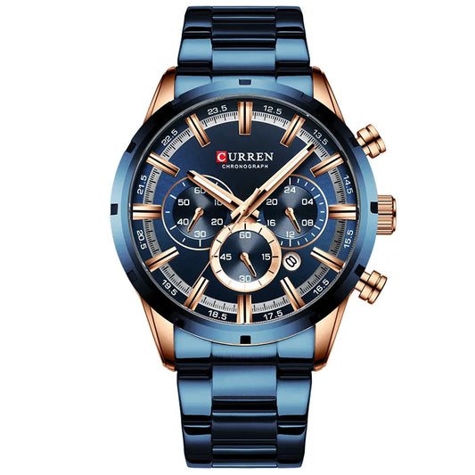 CURREN Sports Quartz Men's Watch Full Steel Waterproof Chronograph Wristwatch - Farefe