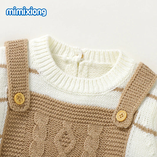 Baby Rompers Knitted Long Sleeve Jumpsuits Autumn Winter Casual Unisex Outerwear 0-18m - Farefe
