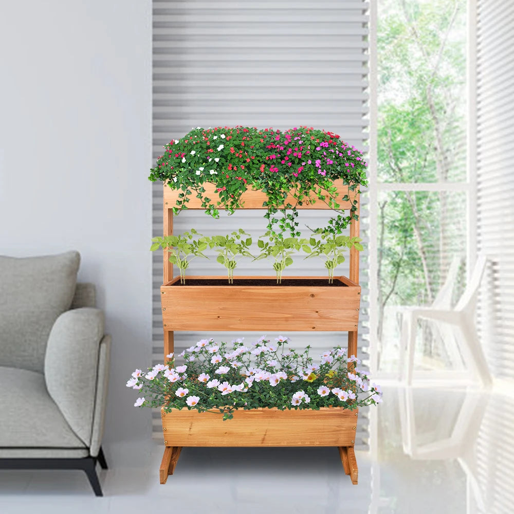 3 Tier Wooden Vertical Raised Garden Bed Planter Box - Farefe