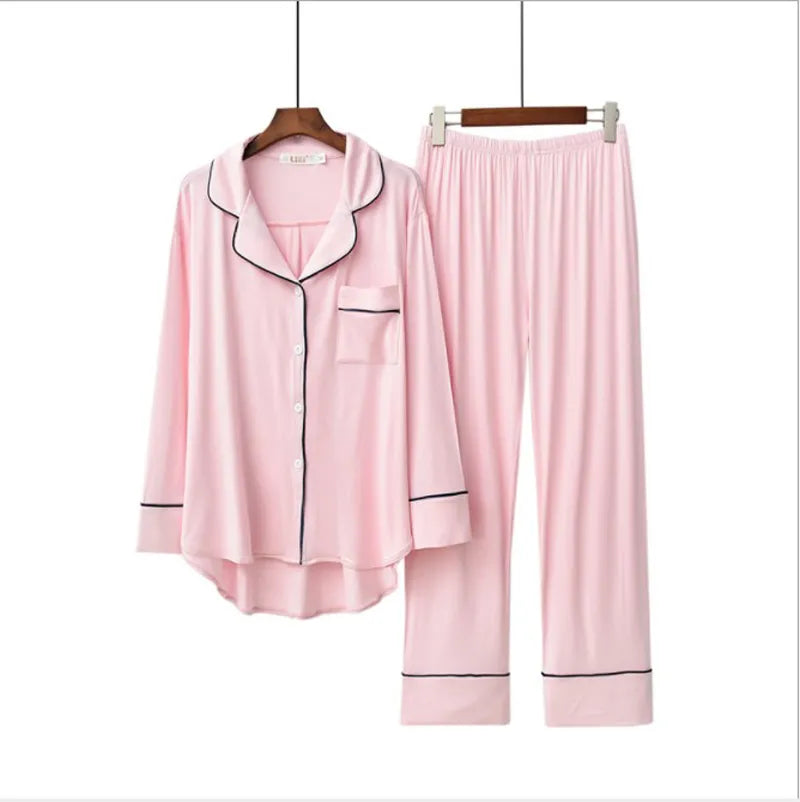 2PCS Women's Long Sleeve Solid Modal Pajama Set - Soft and Breathable - Farefe