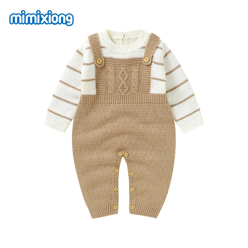 Baby Rompers Knitted Long Sleeve Jumpsuits Autumn Winter Casual Unisex Outerwear 0-18m - Farefe