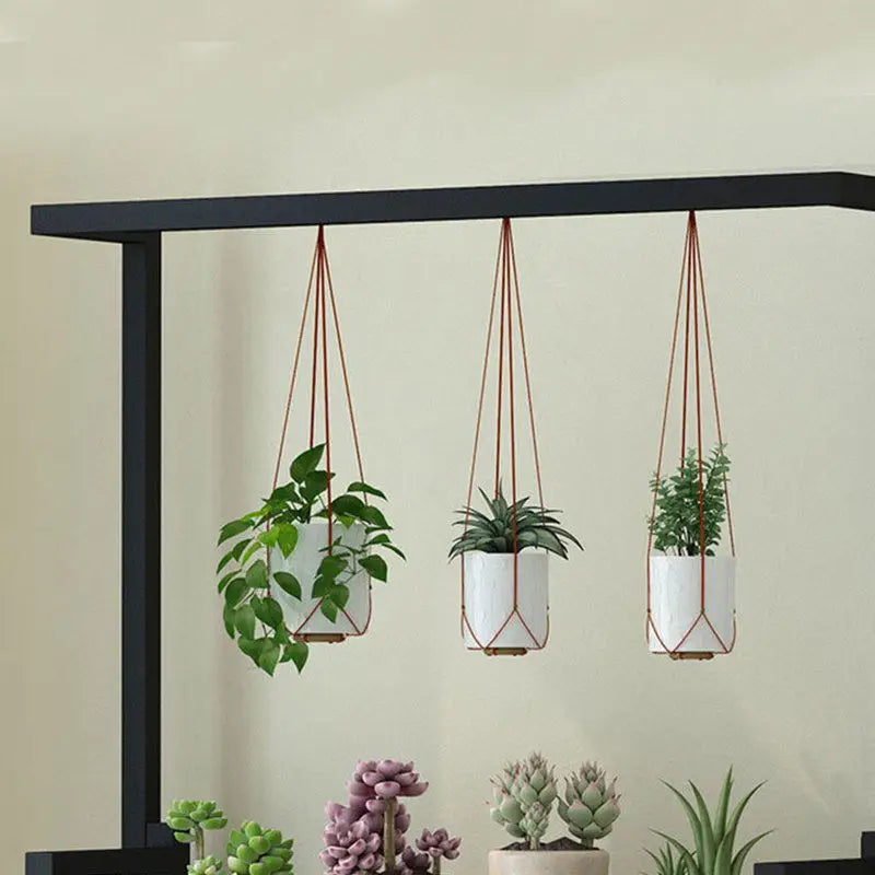 3 Tier Metal Plant Stand with Hanging Basket - Indoor Display Rack for Flower Pot Decor - Farefe