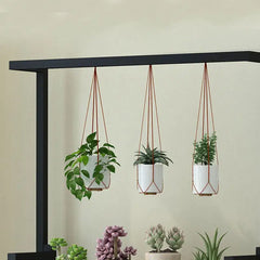 3 Tier Metal Plant Stand with Hanging Basket - Indoor Display Rack for Flower Pot Decor - Farefe