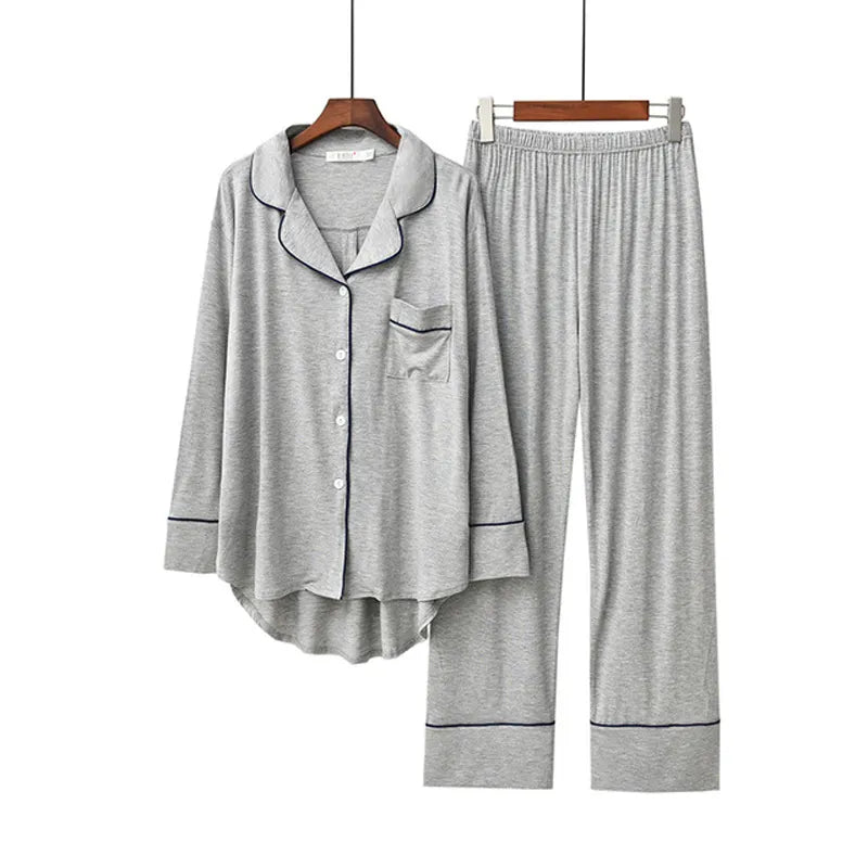 2PCS Women's Long Sleeve Solid Modal Pajama Set - Soft and Breathable - Farefe