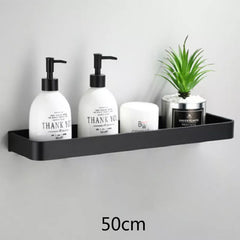 Bathroom Shelf No Drill Shower Storage Rack Corner Shelves Wall Mount Aluminum Black - Farefe