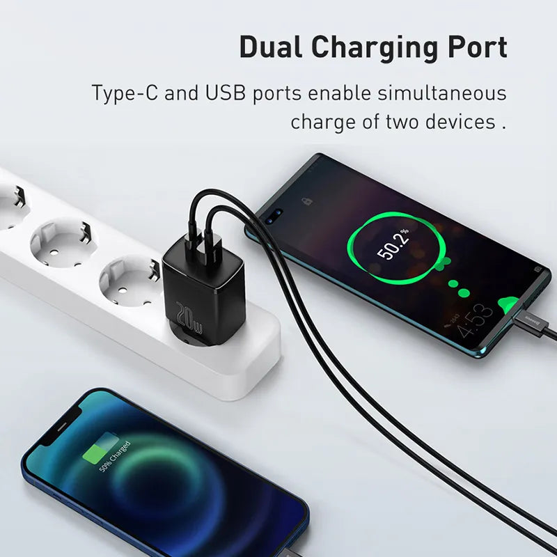 20W USB Charger | Type C PD Fast Charging | Dual USB Port | Portable Phone Charger for iPhone 15 14 13 12 11 Pro Max - Farefe