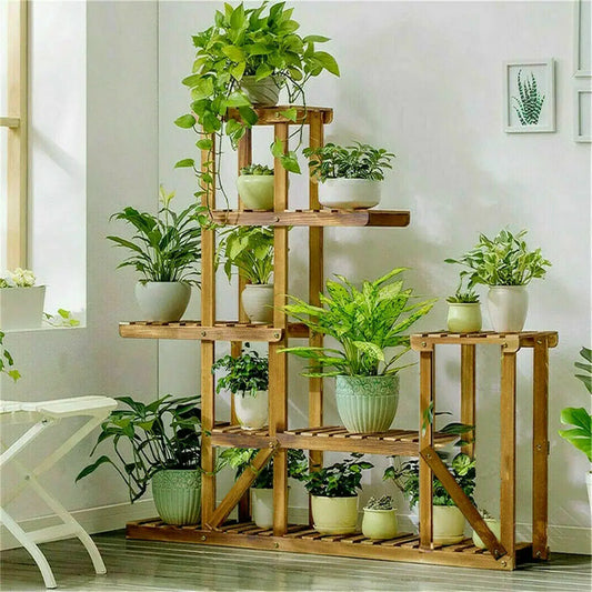 6 Tier Wood Plant Flower Stand Shelf for Indoor Outdoor Garden Patio - Farefe