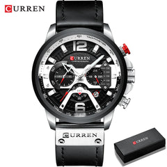 CURREN Military Leather Wrist Watch Fashion Chronograph Men's Sport Watch 48mm - Farefe