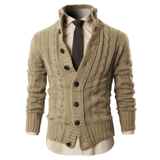 European And American Men's Business Sweater - Apricot/Gray/Black, Cardigan Style, Sizes M-3XL, Polyester Fiber Fabric
