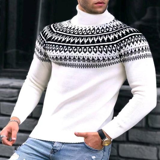 Vintage Patchwork Turtleneck Men's Long Sleeve - Slim Fit Pullover (6 Colors)