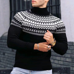 Vintage Patchwork Turtleneck Men's Long Sleeve - Slim Fit Pullover (6 Colors)