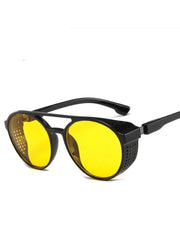 Experience Retro Oval Sunglasses: Frosted Black, Night Vision, Yellow Double Nose Bridge, UV400 Protection