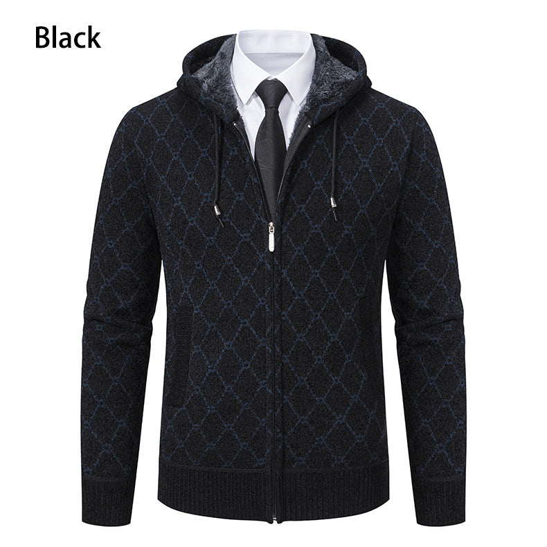 Men's Hooded Fashion Casual Trend Sweater - Black/Navy Blue/Milky White/Dark Gray (M-XXXL) - Polyester Fiber (Polyester) - Cardigan Style