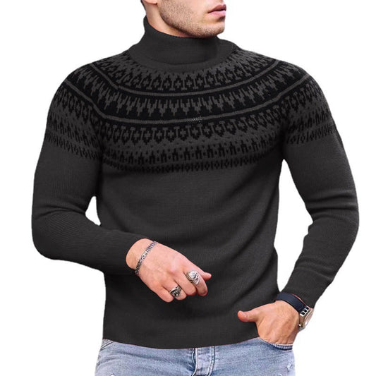 Vintage Patchwork Turtleneck Men's Long Sleeve - Slim Fit Pullover (6 Colors)