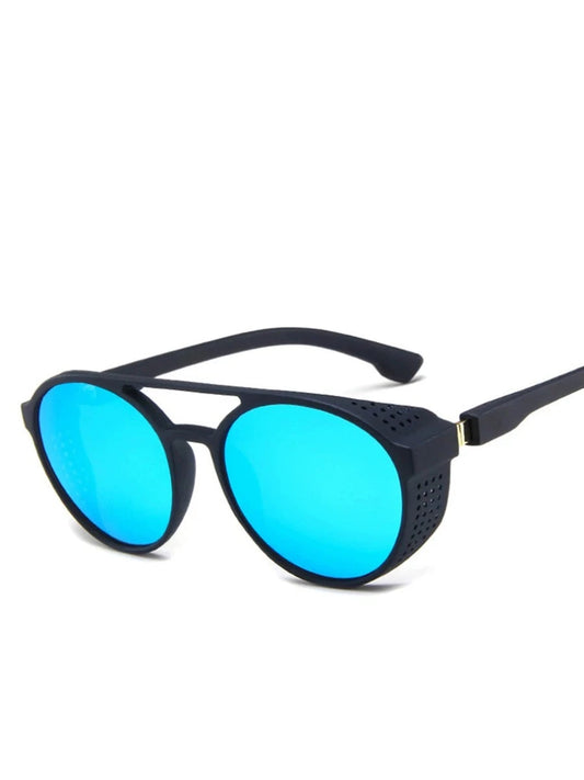 Experience Retro Oval Sunglasses: Frosted Black, Night Vision, Yellow Double Nose Bridge, UV400 Protection