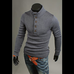 Men's Fashion Trendy Turtleneck Buttons Sweater - Stylish and Comfortable Long Sleeve Pullover for Youth. Available in Light Gray, White, Dark Gray, and Black. Crafted with Twisted Flower Design. Perfect for Adult Men, Sizes S to XXL. - Farefe