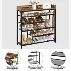 6-Tier Shoes Rack Organizer with Wooden Top, Rustic Brown - BOUSSAC - Farefe