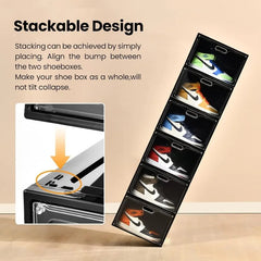 8 Pack Shoe Boxes - Large Black Plastic Stackable Shoe Storage Organizer - Farefe