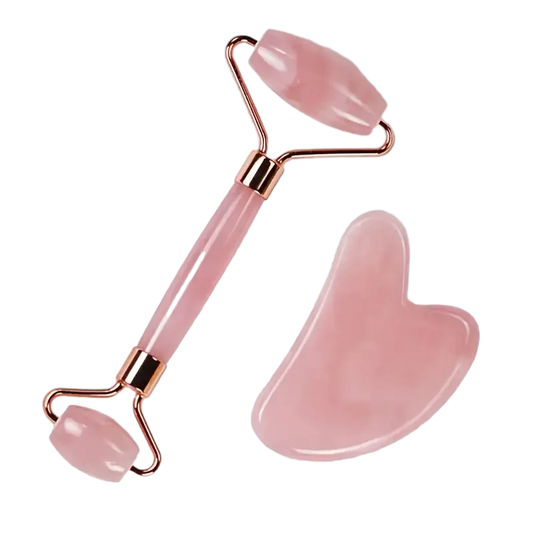 Rose Quartz Powder Crystal Jade Roller Massage Spa Pink Face Massagers gua sha Natural Stone guasha Beauty Tool Facial Lift Up - Farefe