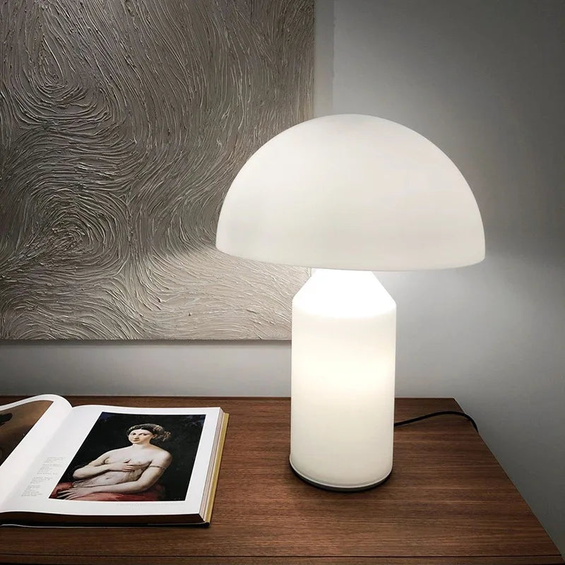 Glass Desk Lamp White Mushroom Lamps Modern Creative Metal Design - Farefe