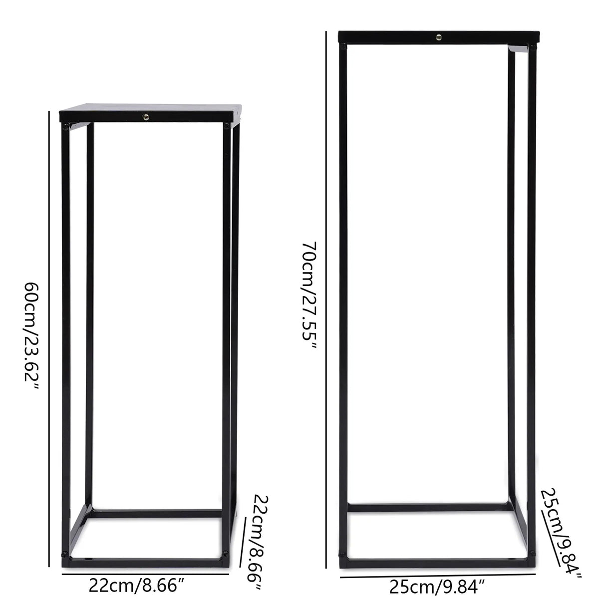 Black Set of 2 Metal Plant Stand High Square Rack Flower Holder Wedding Room Patio Garden - Farefe