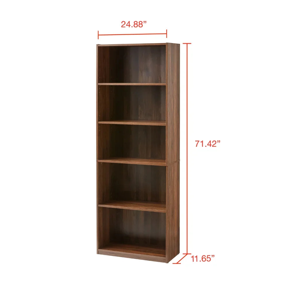 5-Tier Bookcase Display Rack with Adjustable Shelves, Freestanding for Living Room - PDQ - Farefe