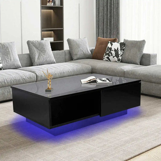 High Gloss Coffee Tables RGB LED End Table Nordic Modern Side Table Living Room Drawers Cabinet Storage Organizer Furniture - Farefe