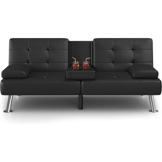 Convertible Sofa Bed | Faux Leather Loveseat with Removable Armrests | Modern Recliner - Farefe