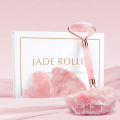 Natural Jade Stone Roller Facial Massager and Gua Sha Scraper Set for Face and Body Massage - Farefe