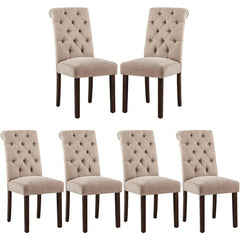 COLAMY 6-Piece Button-Tufted Dining Chair Set, Dark Beige Upholstered Fabric, Accent Parsons, Home Furniture - Farefe