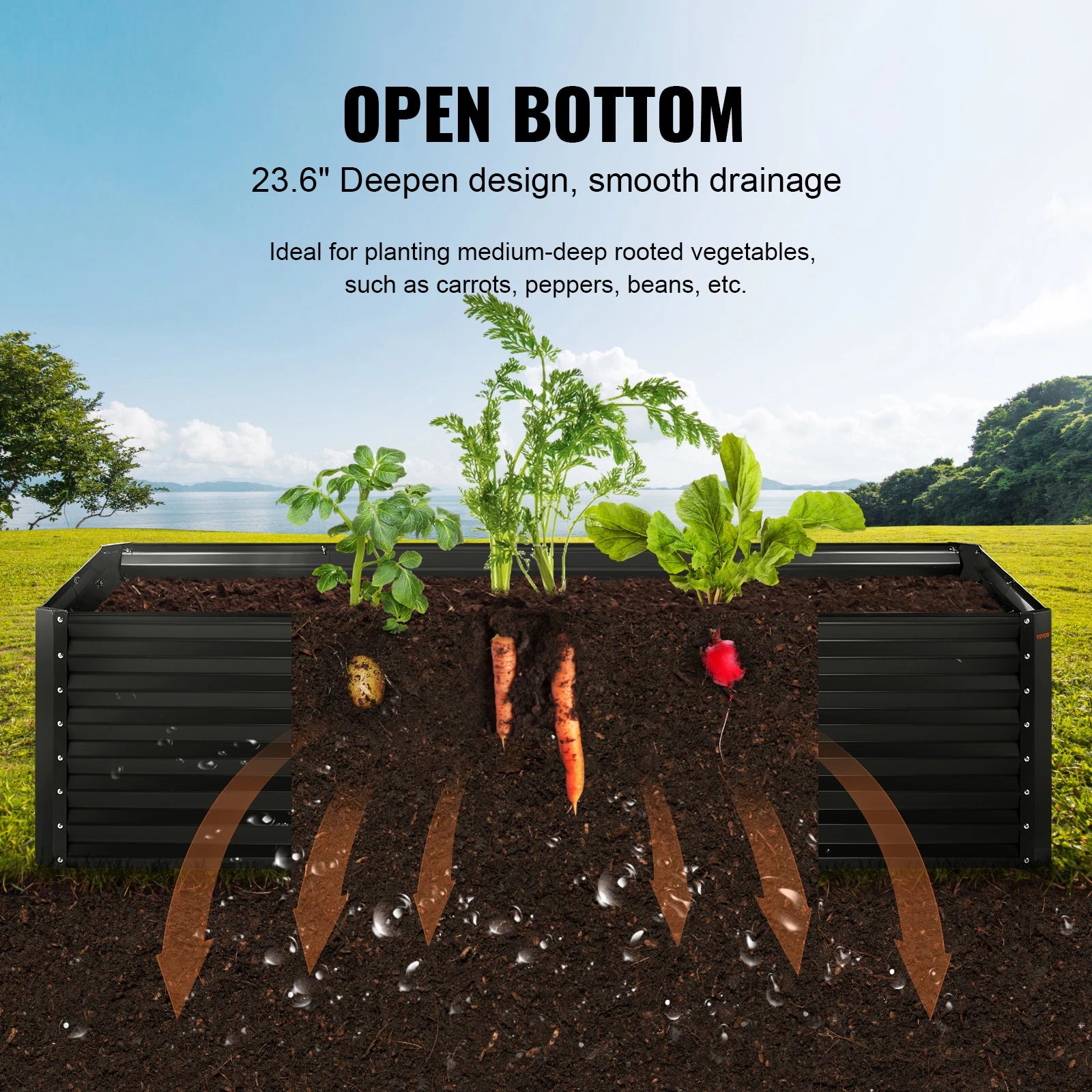 VEVOR Large Metal Raised Planter Box Garden Bed Kit for Vegetables Flowers and Herbs with Open Bottom - Farefe