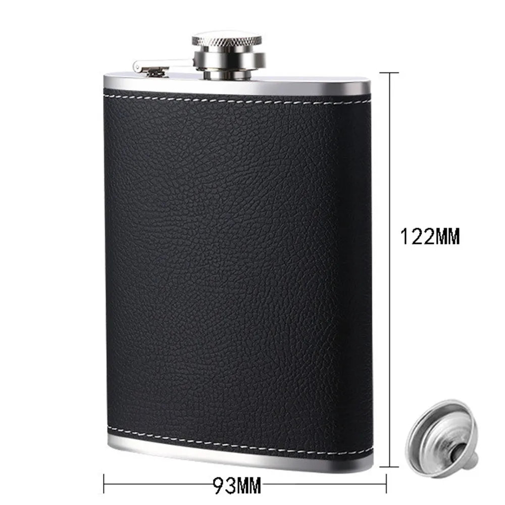 Portable Leather Covered Hip Flask for Alcohol - Perfect Whiskey Flask for Men - Stylish and Convenient Flask for On-the-Go Liquor Enjoyment - Farefe