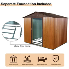 6x8 FT Outdoor Storage Shed with Metal Floor Base and Double Sliding Doors - Farefe