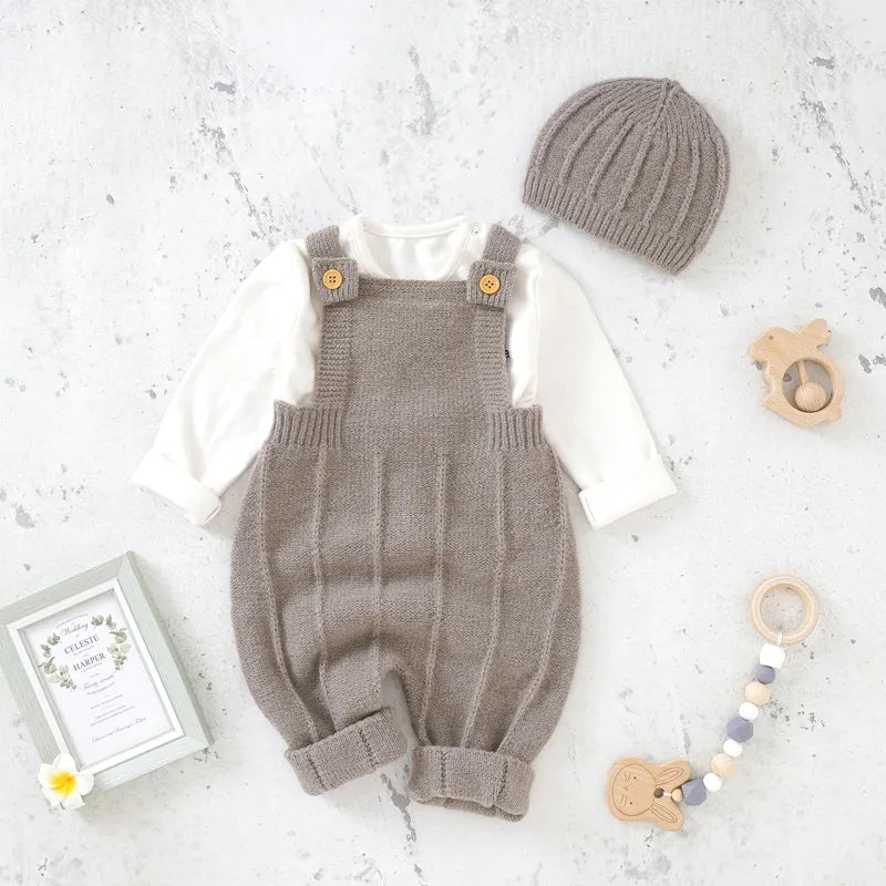 Baby Rompers Hats Clothes Fashion Sleeveless Knitted Newborn Infant Strap Jumpsuits Sets - Farefe