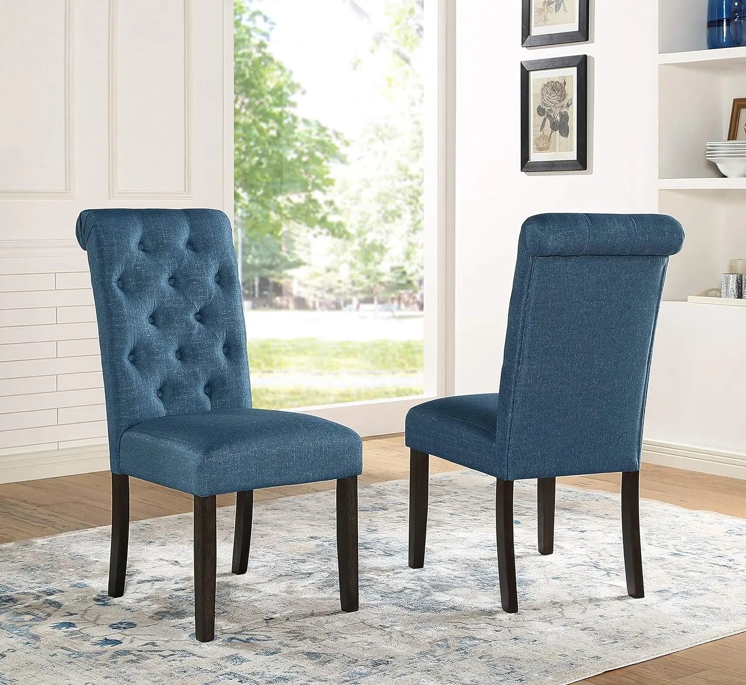 Set of 2 Kitchen Dining Chairs - Solid Wood Tufted Tan Chair, Modern Style, Home Furniture - Farefe