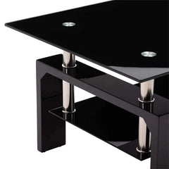 Rectangle Glass Coffee Table Metal Legs Living Room End Table, Black